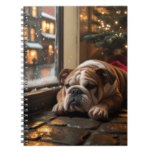 Bulldogge mit Weihnachtsbeleuchtung Feiertag Notizblock