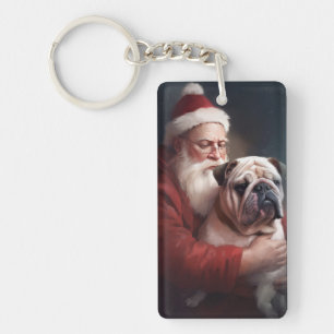 Bulldogge mit Weihnachtsmann Festive Weihnachten  Schlüsselanhänger