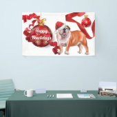 Bulldogge mit Weihnachtsmützenbällen B Banner (Messeveranstaltung)