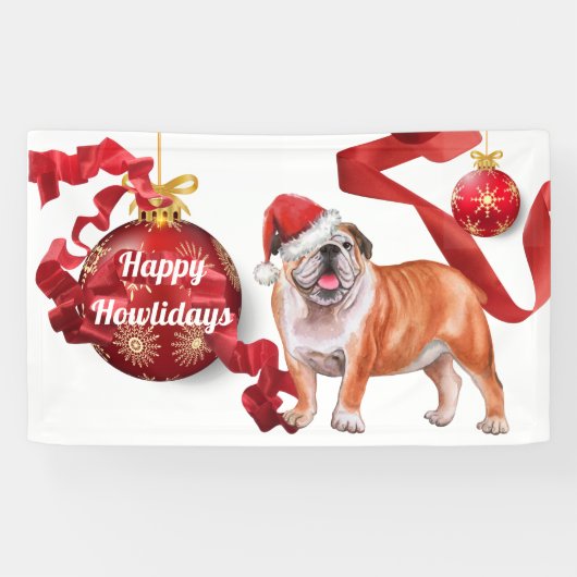 Bulldogge mit Weihnachtsmützenbällen B Banner (Horizontal)