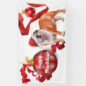 Bulldogge mit Weihnachtsmützenbällen B Banner (Vertikal)