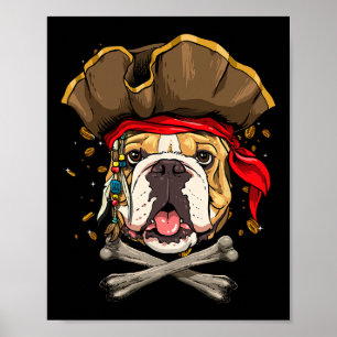 Bulldogge Pirat Jolly Roger Kreuzknochen Hunde Lie Poster