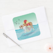 Bulldogge Schwimmen im Meer Quadratischer Aufkleber (Umschlag)