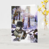 Bulldogge Weihnachten "HAPPY HOLIDAYS" Karte (Gelbe Blume)