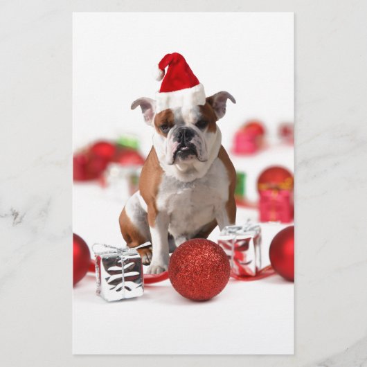 Bulldogge Weihnachtsschmuck Geschenkboxen Rote Wei Briefpapier (Vorderseite)