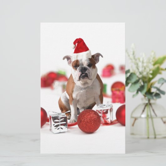 Bulldogge Weihnachtsschmuck Geschenkboxen Rote Wei Briefpapier (Stehend Vorderseite)