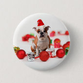 Bulldogge Weihnachtsschmuck Geschenkboxen Rote Wei Button (Vorderseite)