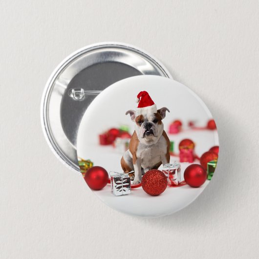Bulldogge Weihnachtsschmuck Geschenkboxen Rote Wei Button (Vorne & Hinten)