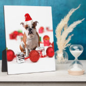 Bulldogge Weihnachtsschmuck Geschenkboxen Rote Wei Fotoplatte (Seite)