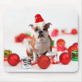 Bulldogge Weihnachtsschmuck Geschenkboxen Rote Wei Mousepad (Vorne)