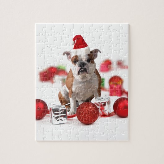 Bulldogge Weihnachtsschmuck Geschenkboxen Rote Wei Puzzle (Vertikal)