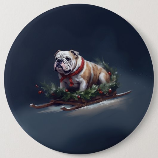Bulldogge Weihnachtsschnee Button (Vorderseite)