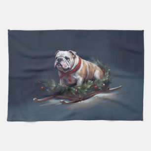 Bulldogge Weihnachtsschnee Geschirrtuch