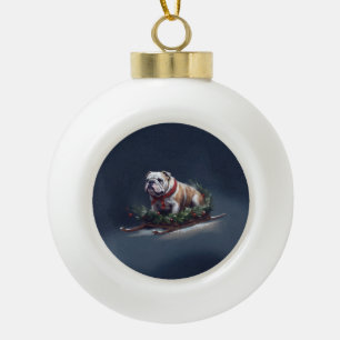 Bulldogge Weihnachtsschnee Keramik Kugel-Ornament