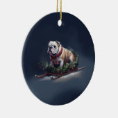 Bulldogge Weihnachtsschnee Keramik Ornament (Rechts)