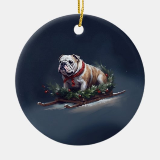 Bulldogge Weihnachtsschnee Keramik Ornament (Vorne)