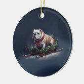 Bulldogge Weihnachtsschnee Keramik Ornament (Links)