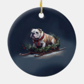 Bulldogge Weihnachtsschnee Keramik Ornament (Hinten)