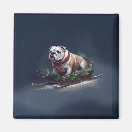 Bulldogge Weihnachtsschnee Magnet (Vorne)