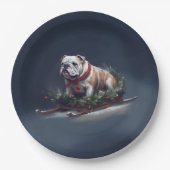 Bulldogge Weihnachtsschnee Pappteller (Vorderseite)