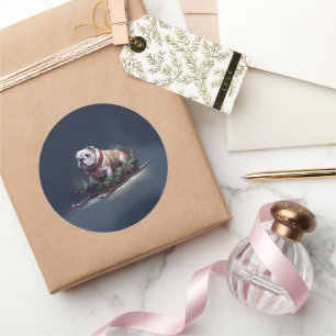 Bulldogge Weihnachtsschnee Runder Aufkleber