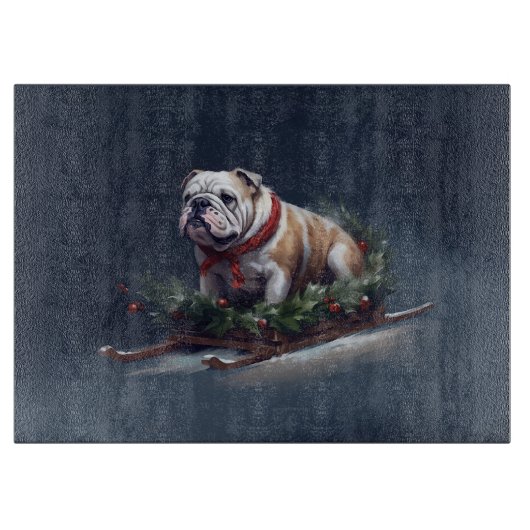 Bulldogge Weihnachtsschnee Schneidebrett (Vorderseite)