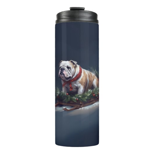 Bulldogge Weihnachtsschnee Thermosbecher (Vorderseite)