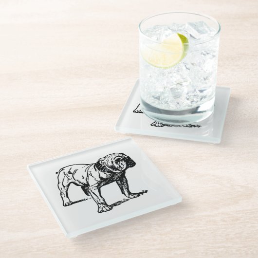 Bulldogge zeichnend glasuntersetzer (Schrägansicht)