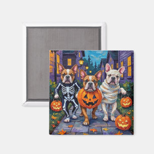 Bulldoggen beim Süßigkeitenbetteln in Halloween-Ko Magnet