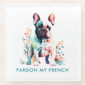 Bulldoggen-Blume verzeihen mir Französisch Glasuntersetzer (Vorderseite)