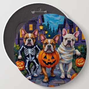 Bulldoggen, die an Halloween Süßigkeiten sammeln Button