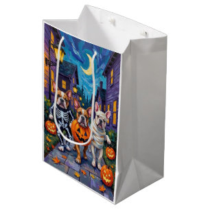 Bulldoggen, die an Halloween Süßigkeiten sammeln Mittlere Geschenktüte