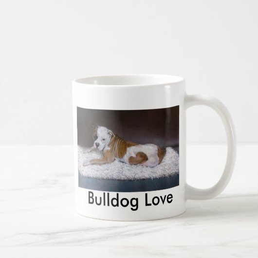 Bulldoggen-Liebe. Amerikanische Bulldoggen-Malerei Kaffeetasse (Rechts)