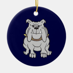 Bulldoggen-Maskottchen auf Blau Keramikornament