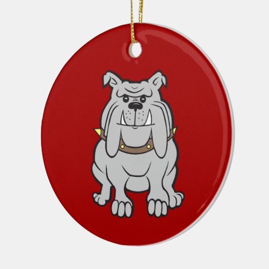 Bulldoggen-Maskottchen auf roten Keramik Ornament (Links)