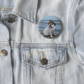 Bulldoggen-Pirat auf dem Strand Button (Beispiel)