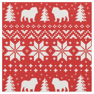 Bulldoggen-Silhouette-Weihnachtsstrickjacke-Muster Stoff