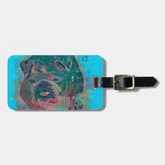 Bulldoggen-Spritzen-Aquarell-Malerei Gepäckanhänger (Vorderseite horizontal)