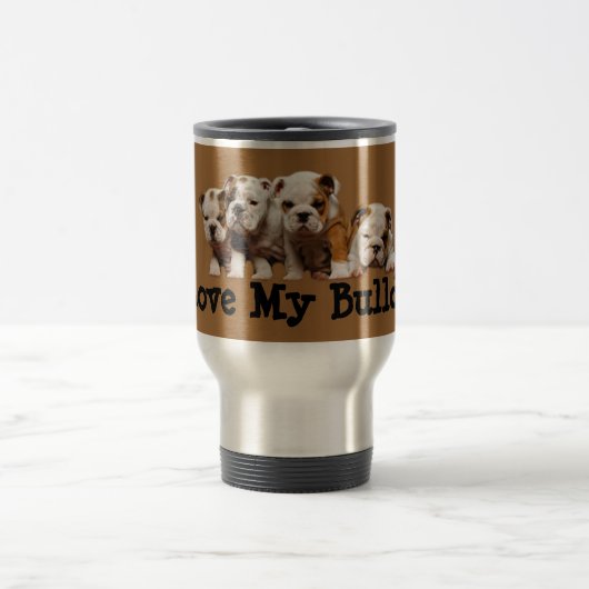 Bulldoggen-Welpen-Liebe-Reise-Tasse Reisebecher (Mittel)