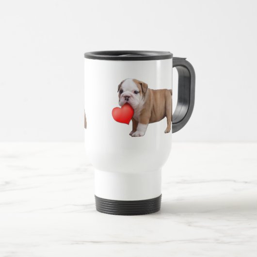 Bulldoggen-Welpen-Tasse des Valentines Reisebecher (VorderseiteRechts)
