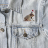 Bulldoggen-Welpen-tragende Weihnachtsmannmütze Button (Beispiel)
