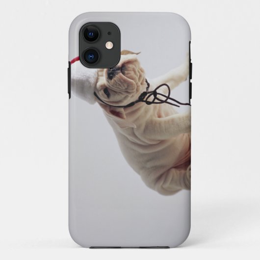 Bulldoggen-Welpen-tragende Weihnachtsmannmütze Case-Mate iPhone Hülle (Rückseite)