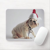 Bulldoggen-Welpen-tragende Weihnachtsmannmütze Mousepad (Mit Mouse)