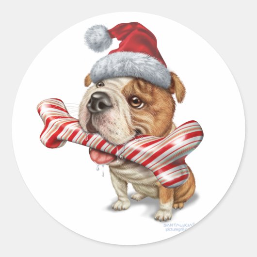 Bulldoggenweihnachten Runder Aufkleber (Vorderseite)