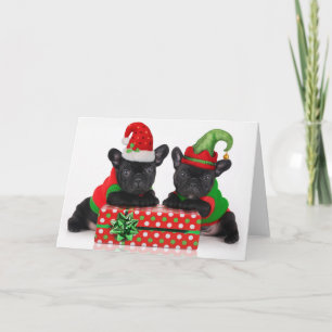 Bulldoggenwelpe mit Weihnachtsgeschenk Feiertagskarte