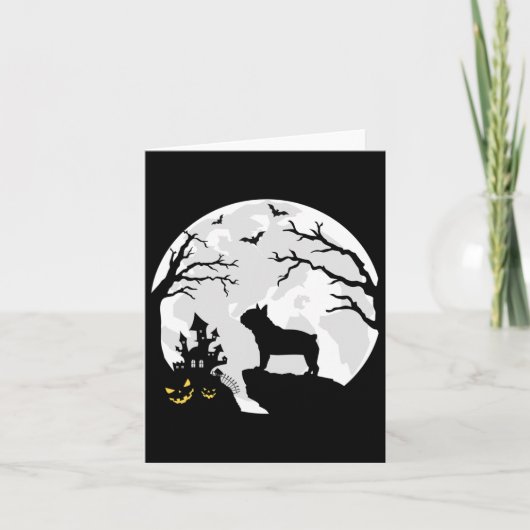 Bulldoghund im Mond Halloween Kostüm Männer Frauen Karte (Vorderseite)