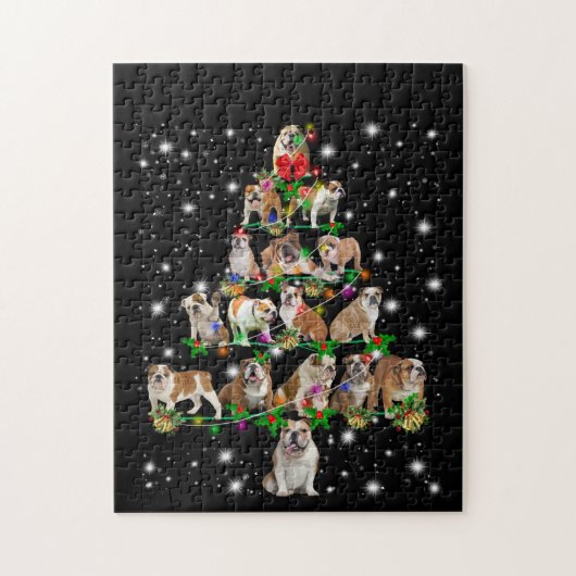 Bulldogie Weihnachtsbaum bedeckt durch Blitzlicht Puzzle (Vertikal)