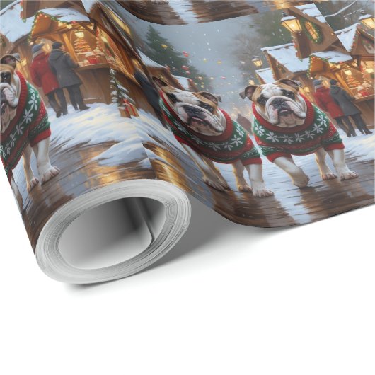 Bulldogs Christmas Snow Holiday Geschenkpapier (Rolleneckpunkt)