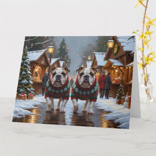 Bulldogs Christmas Snow Holiday Karte (Gelbe Blume)