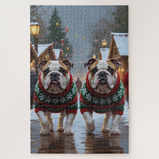 Bulldogs Christmas Snow Holiday Puzzle (Vertikal)
